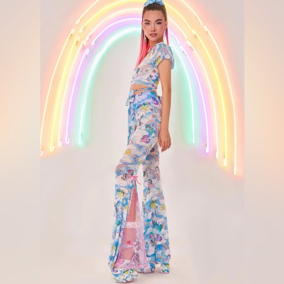 💔SOLD💔 DOLLS KILL x MY LITTLE PONY Chaser Stretch Mesh Flare Pants High Waist - Picture 14 of 14